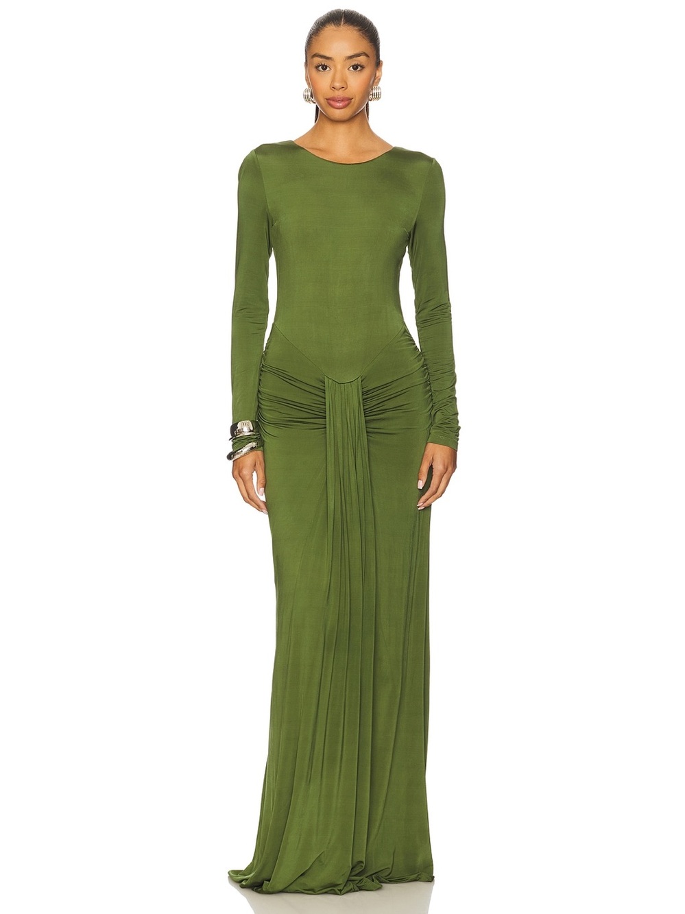 NBD The Heena Gown in Olive Green Long Sleeve Formal Maxi Dress S